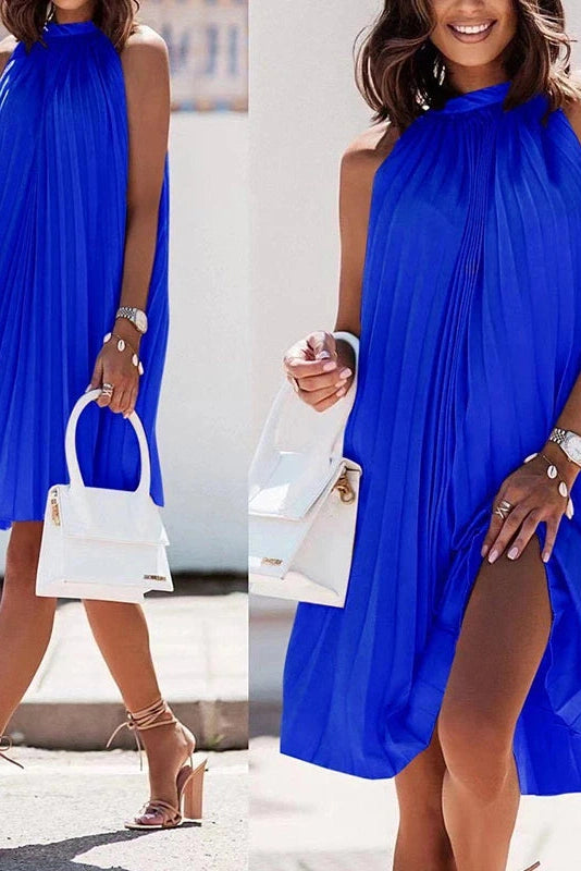 Glorol - Pleated A Line Loose Strapless Sleeveless Midi Dress