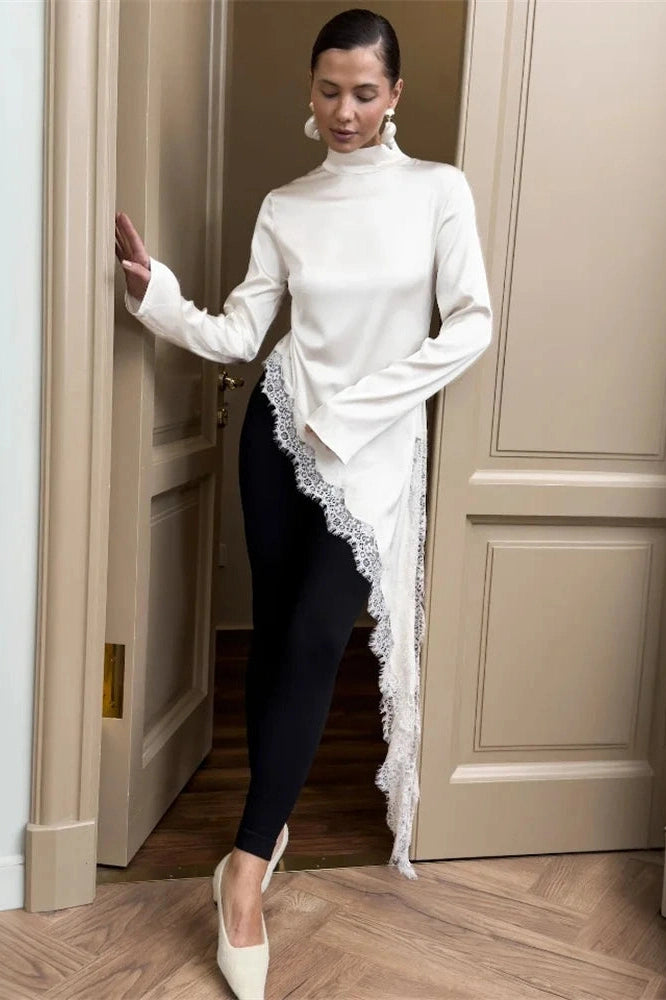 Glorol - Lace Long Sleeve Patchwork Top