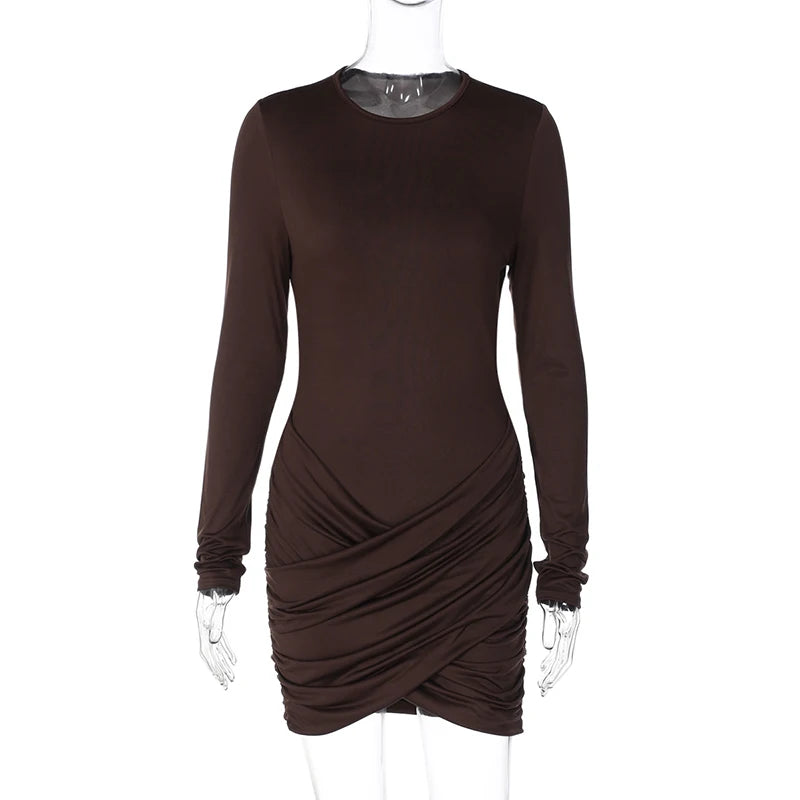 Glorol - O Neck Long Sleeve Bodycon Mini Dress
