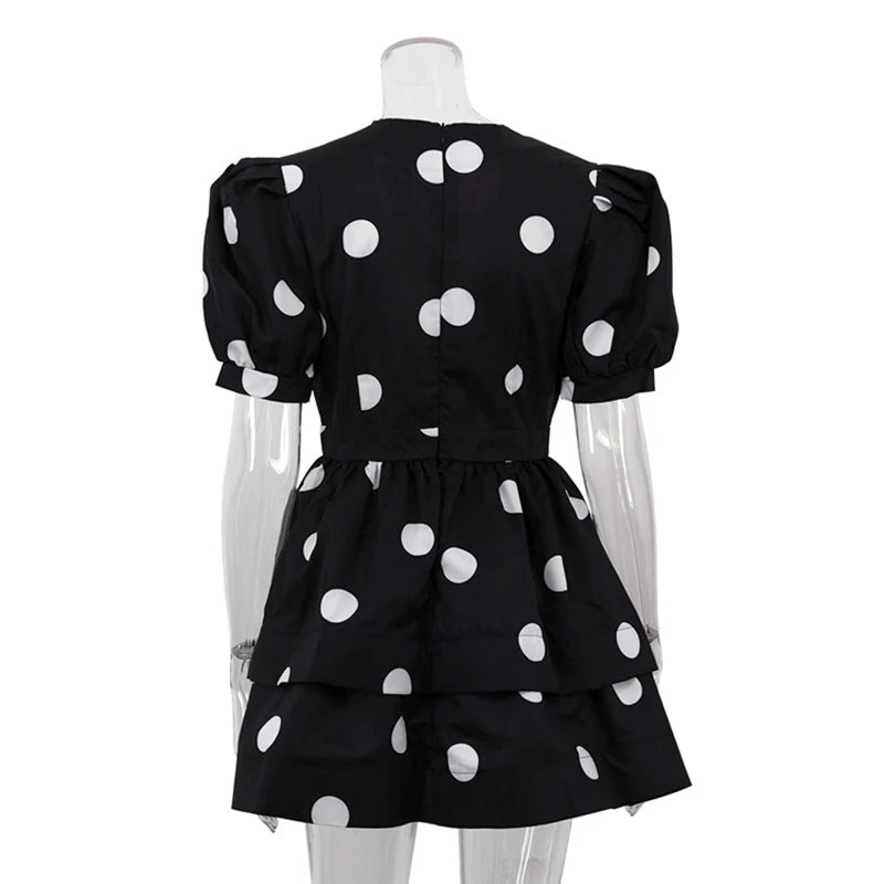 Glorol - Deep V Neck Printed Puff Sleeve  A-Line Mini Dress