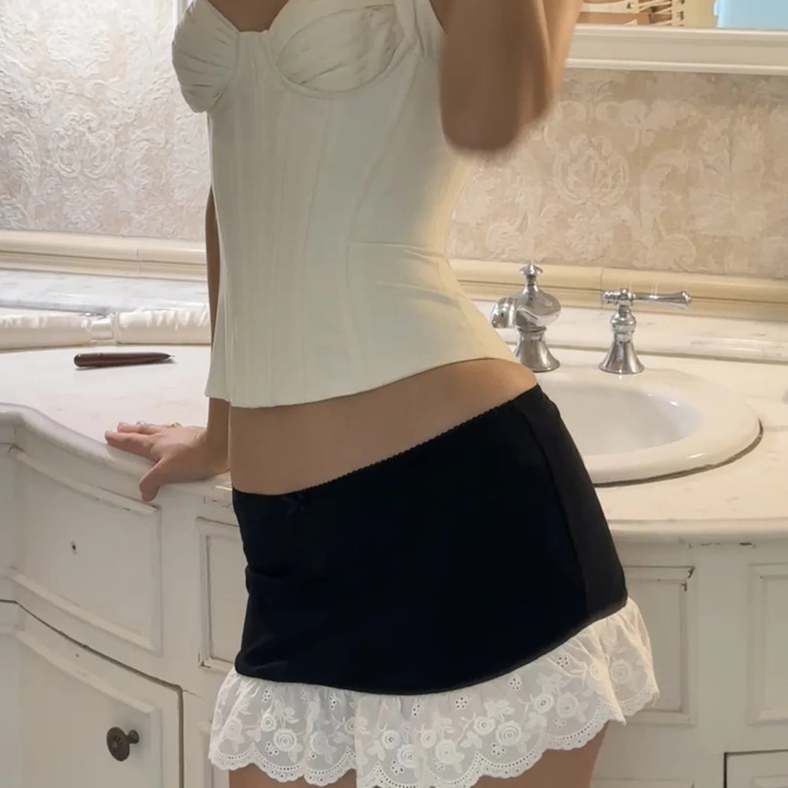 Glorol - Low Waist Patchwork Slim Fit Bodycon Skirt