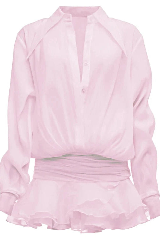 Glorol - Elegant Loose Pleated See-Through Mini Dress
