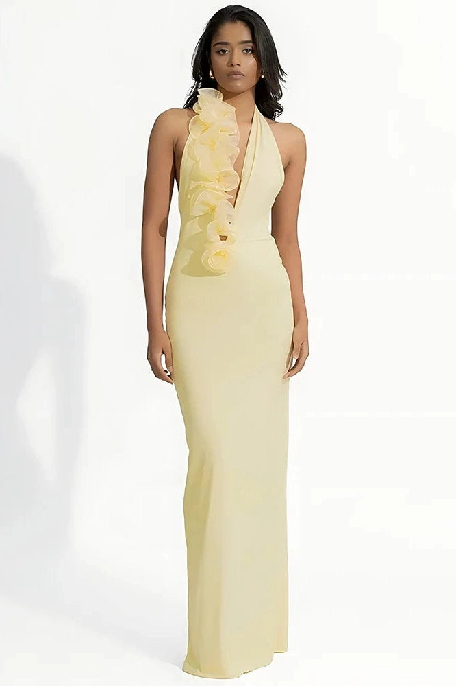 Glorol - Deep V Neck Sleeveless Backless Bodycon Maxi Dress
