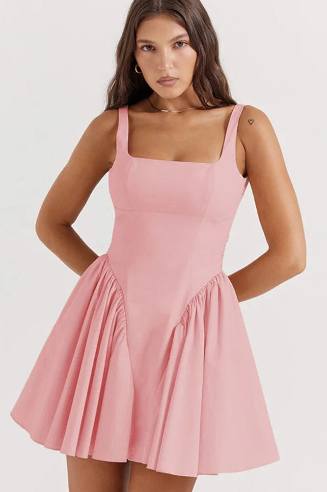 Glorol - Elegant Square Collar Sleeveless Backless Mini Dress