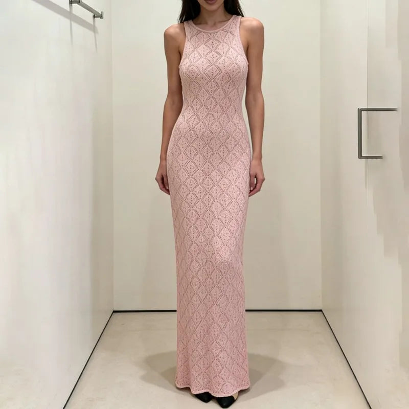 Glorol - Elegant Hollow Out See-Through Sleeveless Maxi Dress