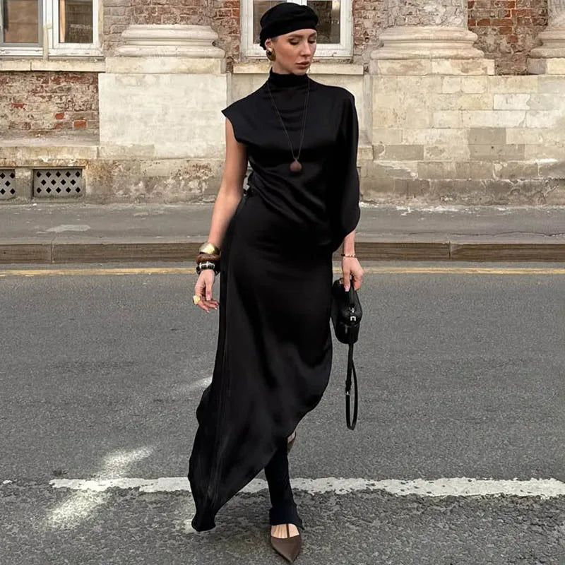 Glorol - One Shoulder Sleeve Loose Irregular Maxi Dress