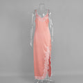 Glorol - Lace Spaghetti Strap V Neck Slit Maxi Dress