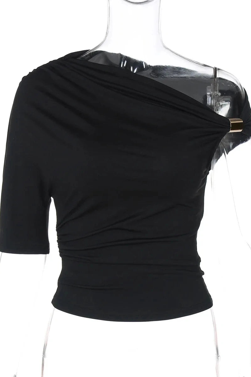Glorol - One-Shoulder Irregular Slim Top