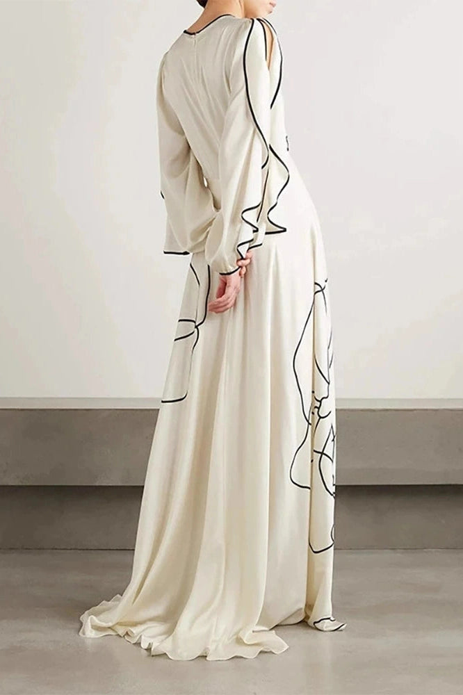 Glorol - O-Neck High Waist Pleated Sleeve Fit Maxi Dress