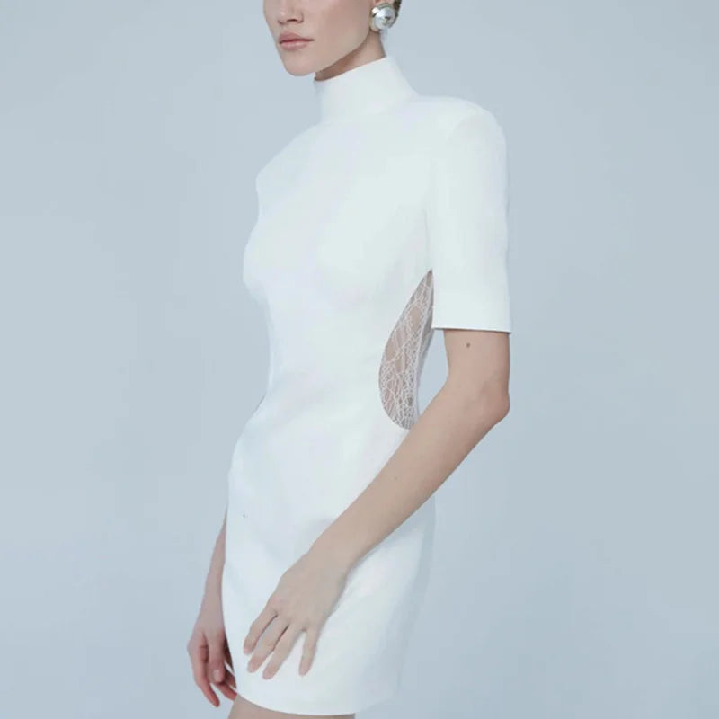 Glorol - Patchwork Backless See Through High Waist Mini Dress