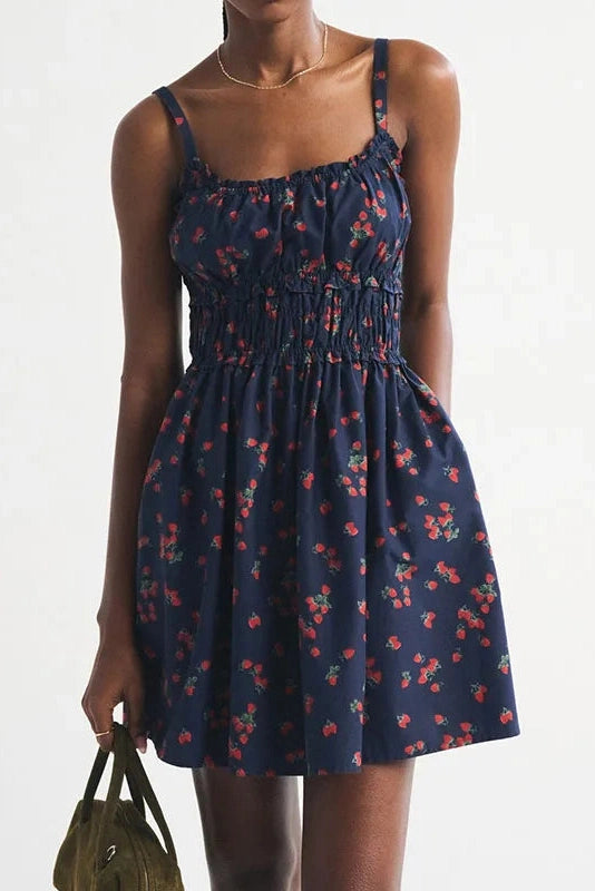 Glorol - Hollow Out Sleeveless Slim Pleated Printed Mini Dress