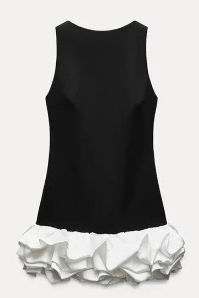 Glorol - Patchwork Sleeveless High Waist Backless Mini Dress