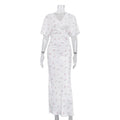 Glorol - Printed V-Neck Short Sleeve Maxi Dress