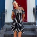 Glorol - Polka Dot Off-Shoulder Long Sleeve Patchwork Mini Dress