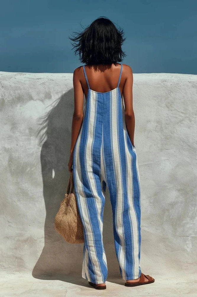 Glorol - Sleeveless Hollow Out High Waist Wide Leg Jumpsuit