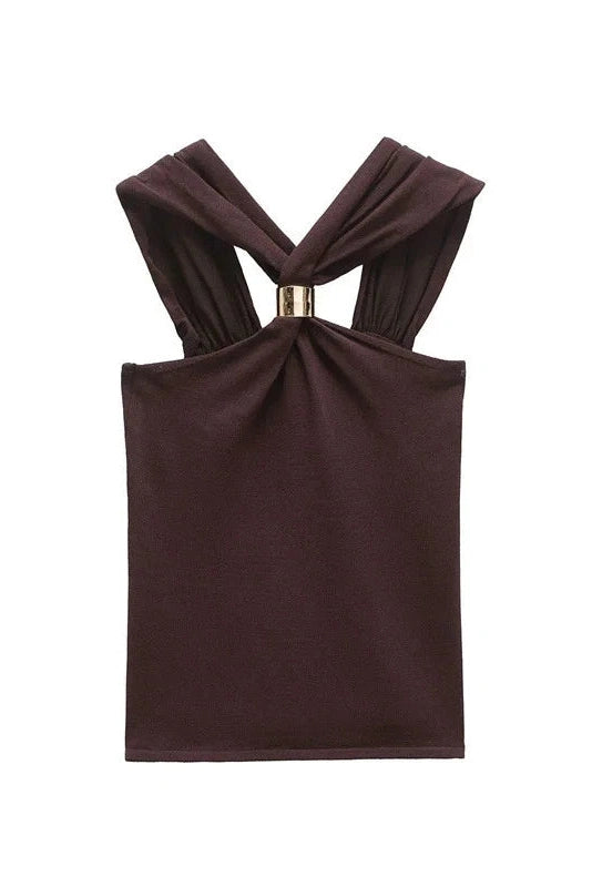 Glorol - Backless Sleeveless V-Neck Top