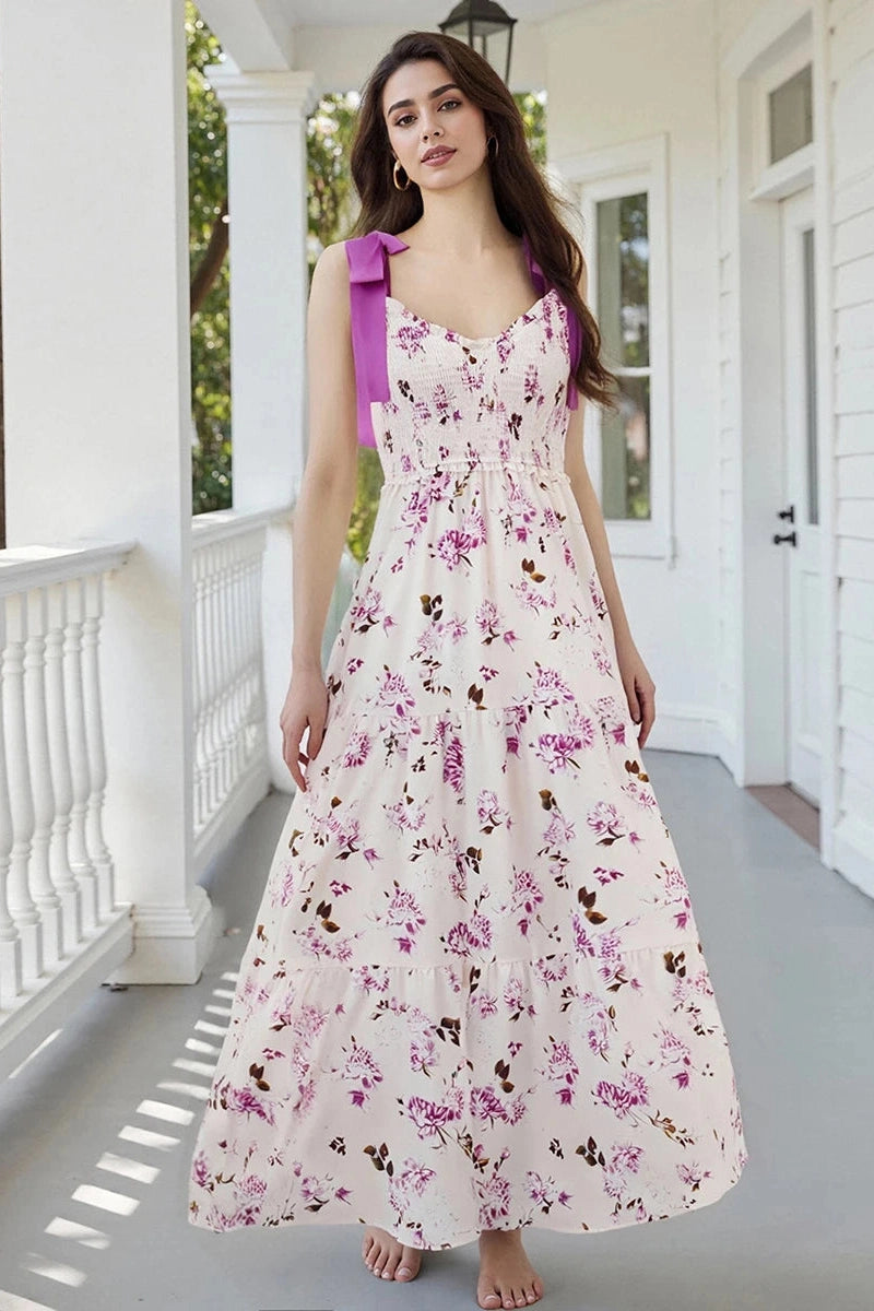 Glorol - Sleeveless Backless Tie-Up Printed Maxi Dress