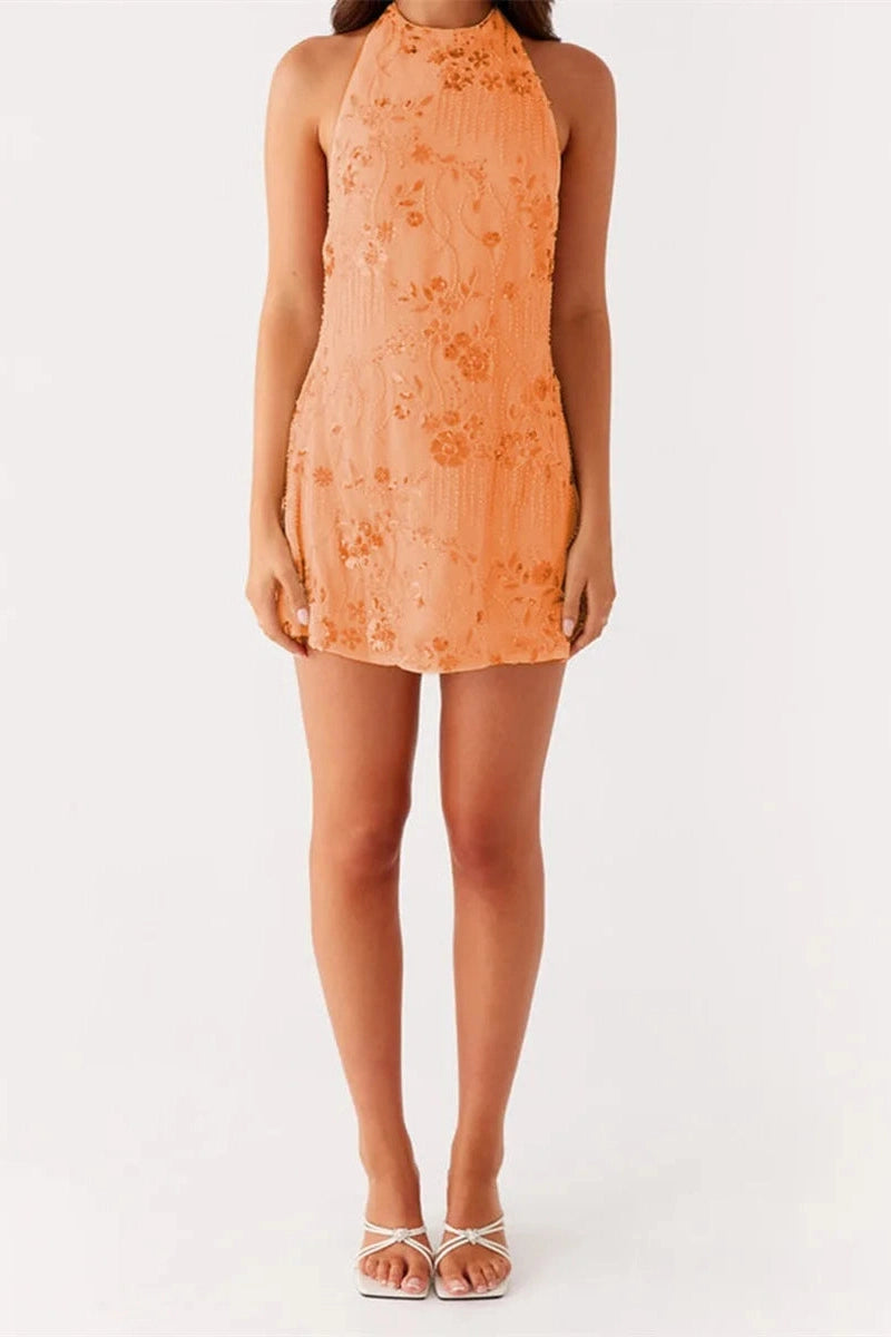 Glorol - Elegant Backless Slim Fit Mini Dress