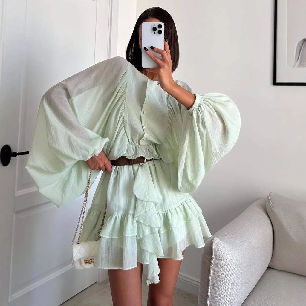Glorol - Elegant Long Sleeve See Through Mini Dress