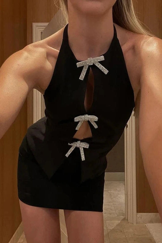 Glorol - Lace-Up Sleeveless Strapless Slim Top