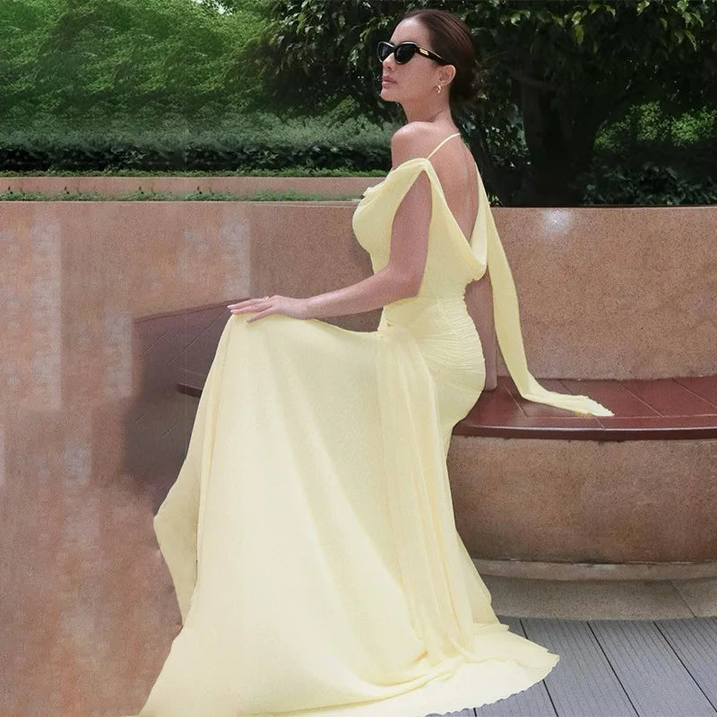 Glorol - Backless Bodycon Lace Up Sleeveless Maxi Dress