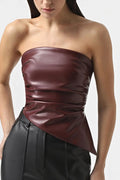Glorol - PU Leather Pleated Zipper Irregular Top