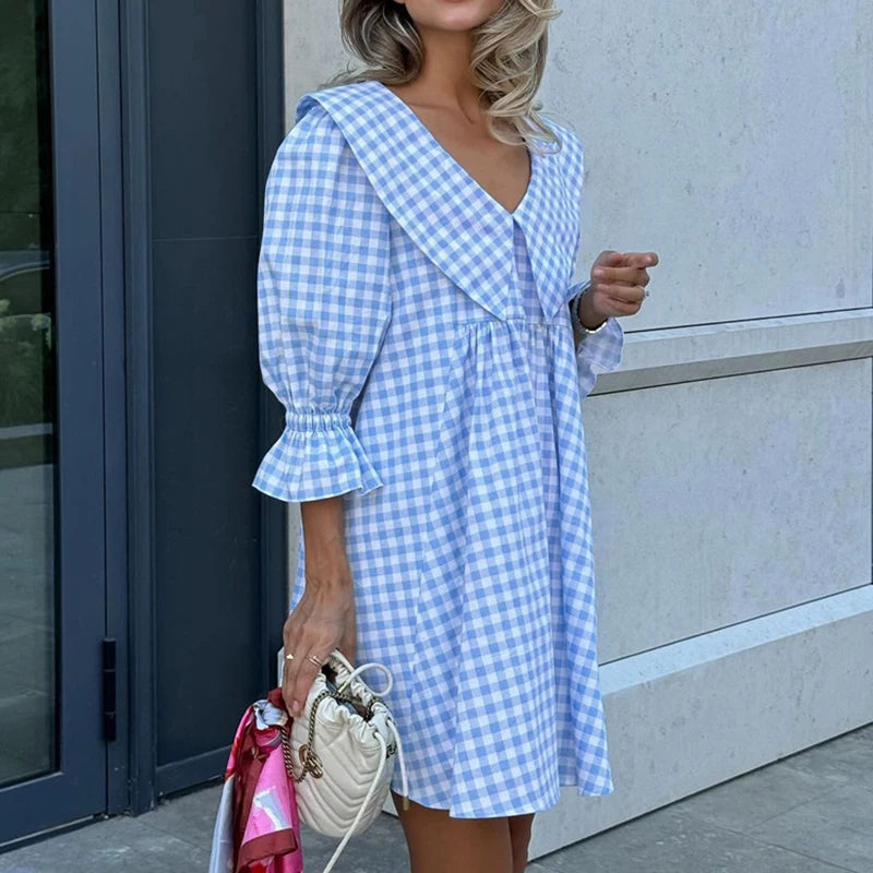Glorol - Printed A-Line Loose Flare Sleeve Mini Dress