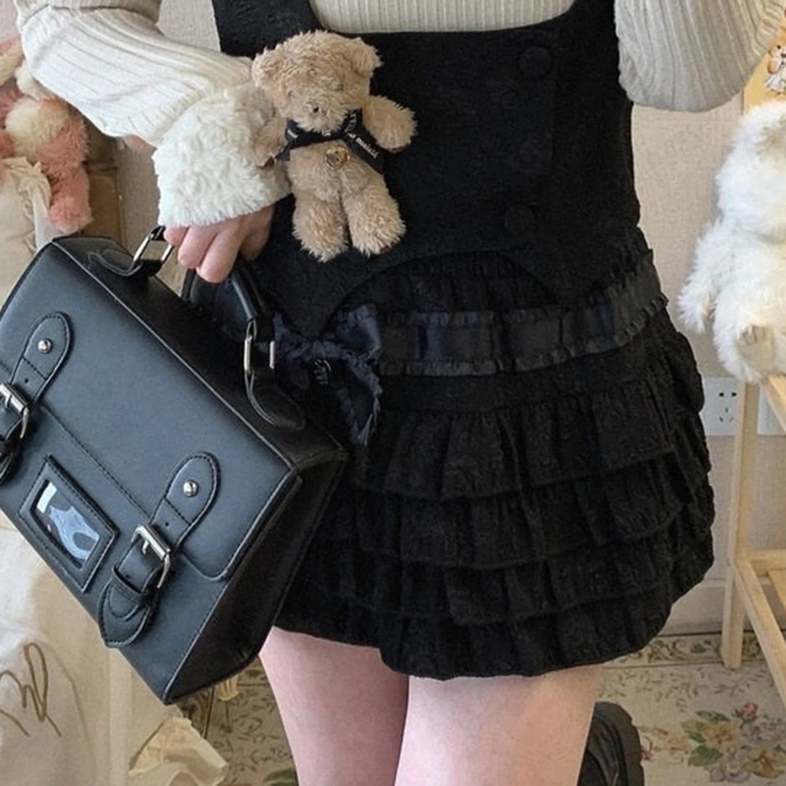 Glorol - A-line High Waist Pleated Layered Skirt