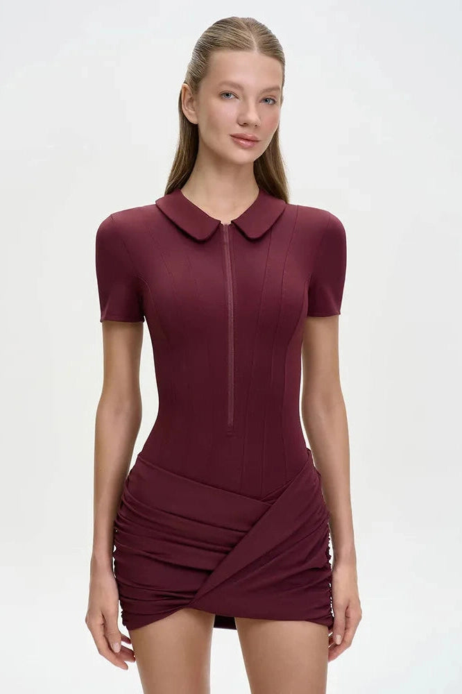 Glorol - Polo Collar Zip Bodycon Jumpsuit