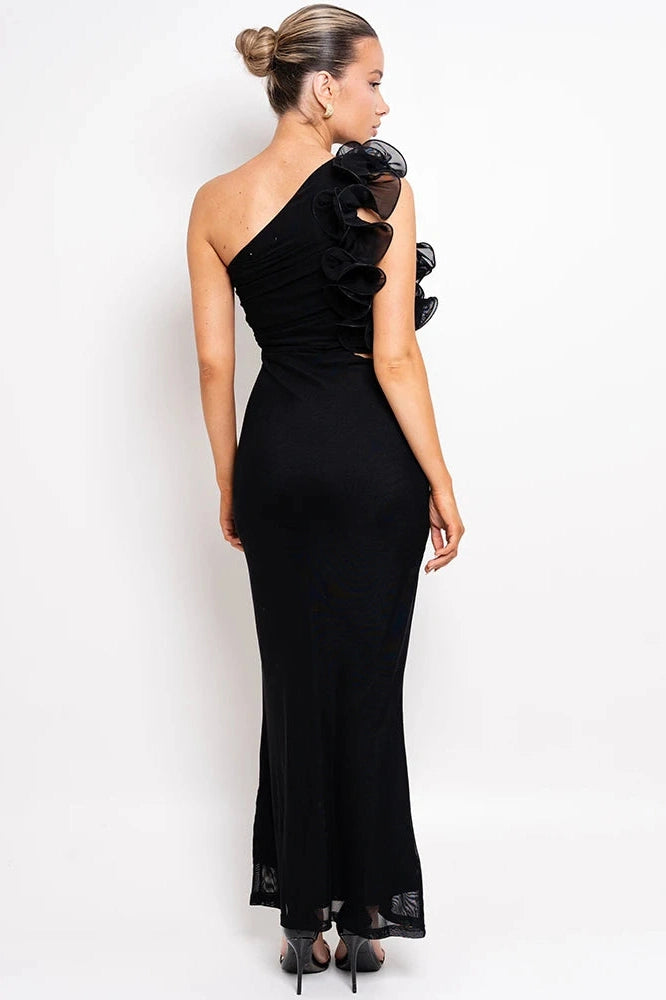 Glorol - Oblique Shoulder Sleeveless Backless Bodycon Maxi Dress