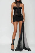 Glorol - Hollow Out Slim Sleeveless Off Shoulder Mini Dress