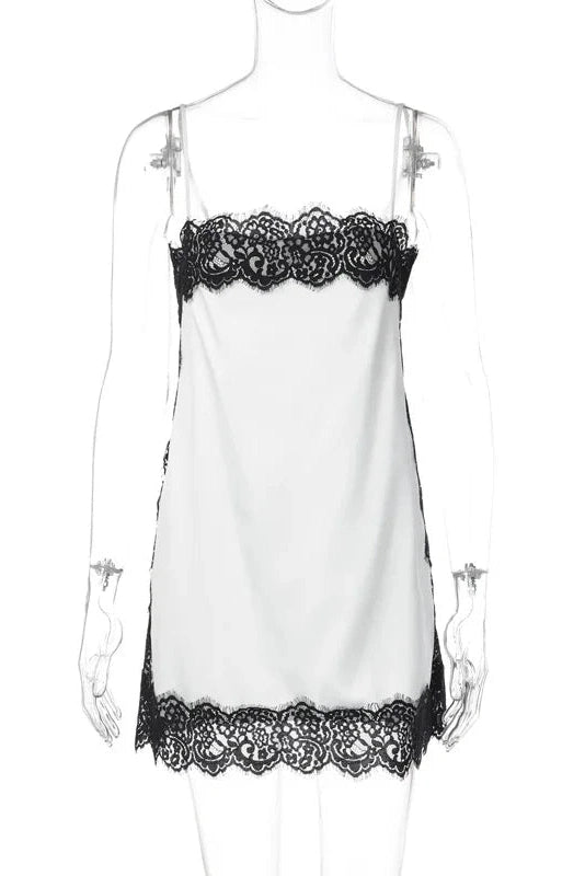 Glorol - Lace Patchwork Backless Printed Slim Mini Dress