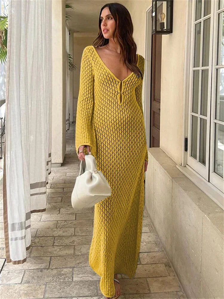 Glorol - See-Through Knitted Maxi Dress