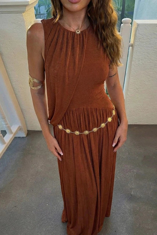 Glorol - Hollow Out Sleeveless O-Neck Irregular Maxi Dress