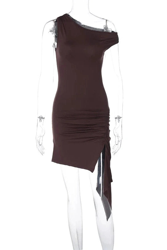 Glorol - Elegant One Shoulder Sleeveless Irregular Mini Dress