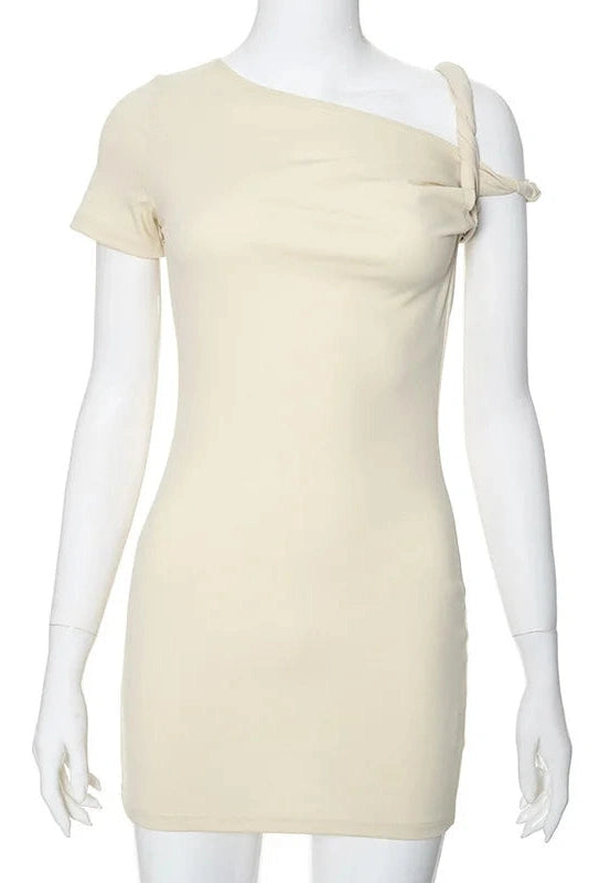 Glorol - One Shoulder Slim High Waist Sleeveless Bodycon Mini Dress