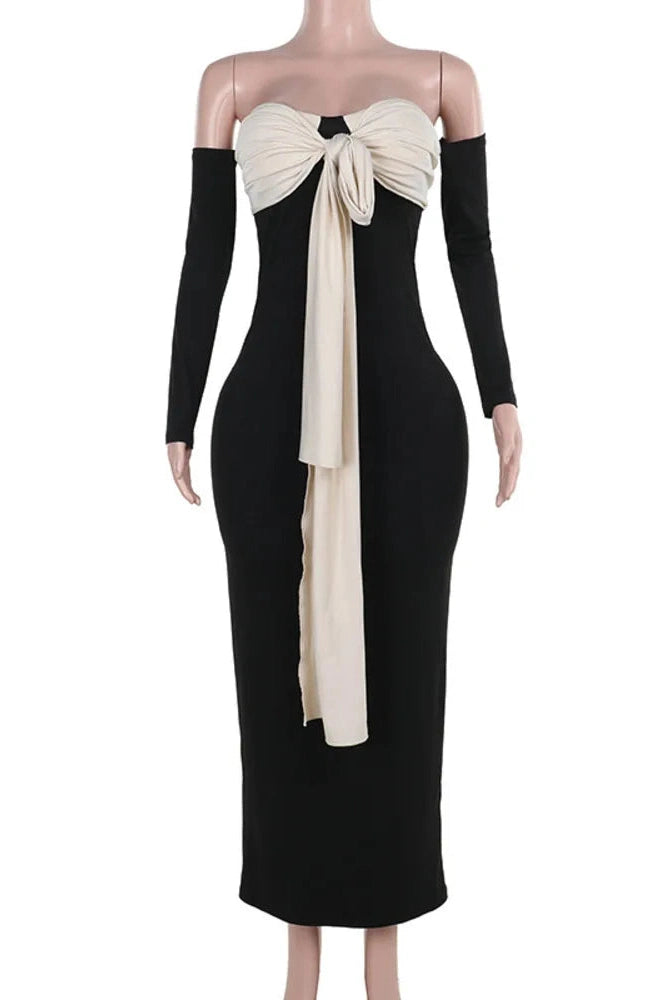 Glorol - Off-shoulder Strapless Long Sleeve Maxi Dress
