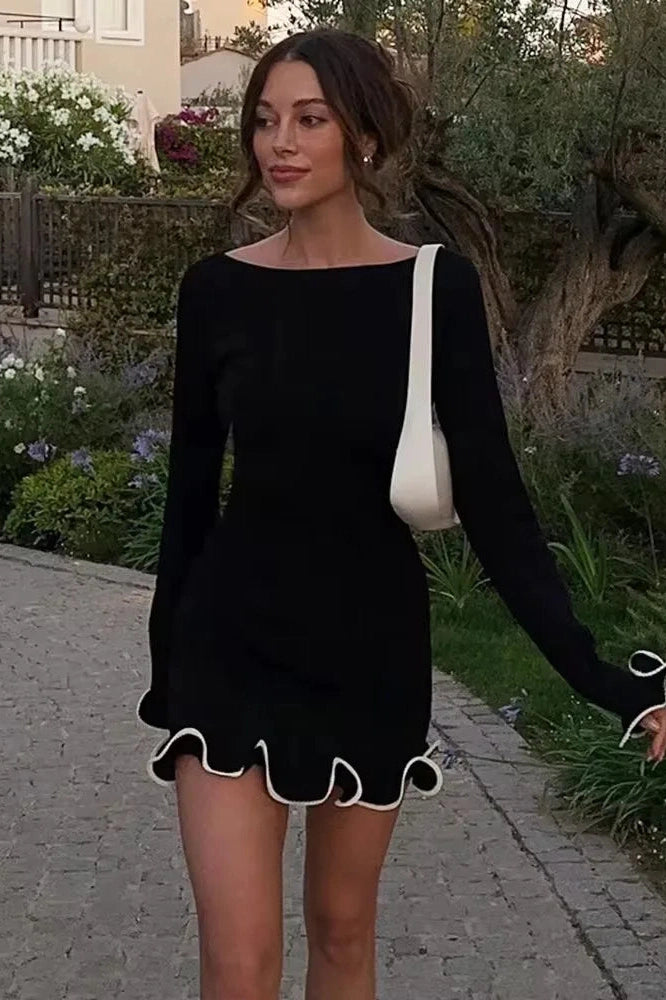 Glorol - Long Sleeve Pullover O-Neck Mini Dress