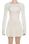 Glorol - Elegant Backless Round Neck High Waist Long Sleeve Mini Dress