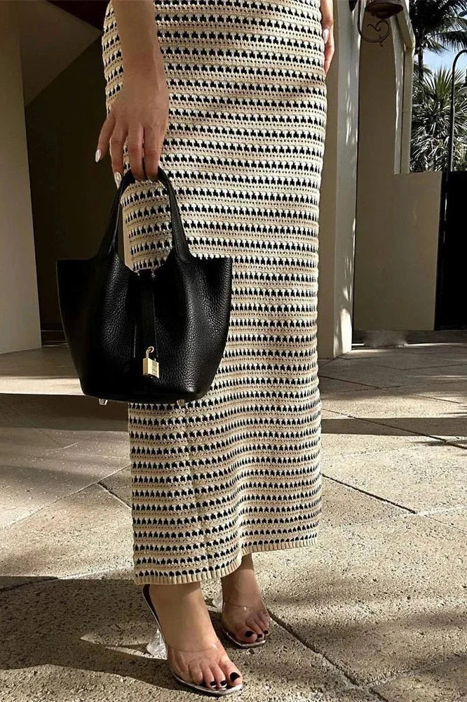 Striped See-Through Sleeveless High Waist Patchwork Maxi Dress