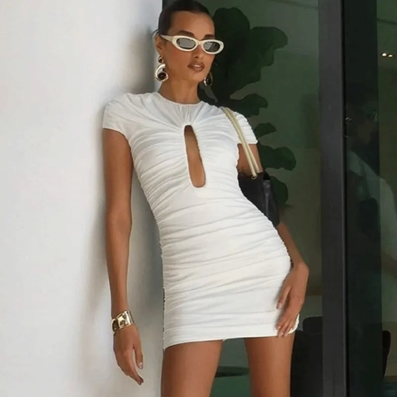 Elegant Patchwork Backless Hollow Out Mini Dress