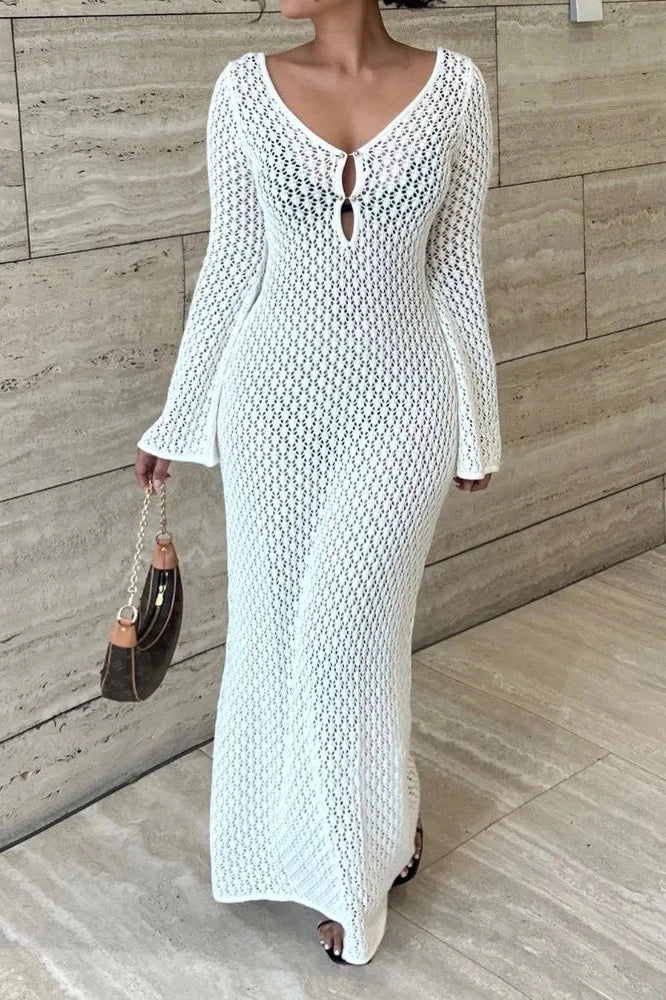 See-Through V-Neck Backless Maxi Dress