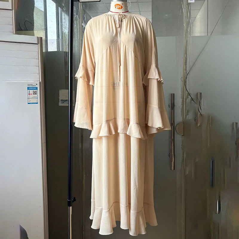 Glorol - Long Sleeve V-Neck Loose Maxi Dress
