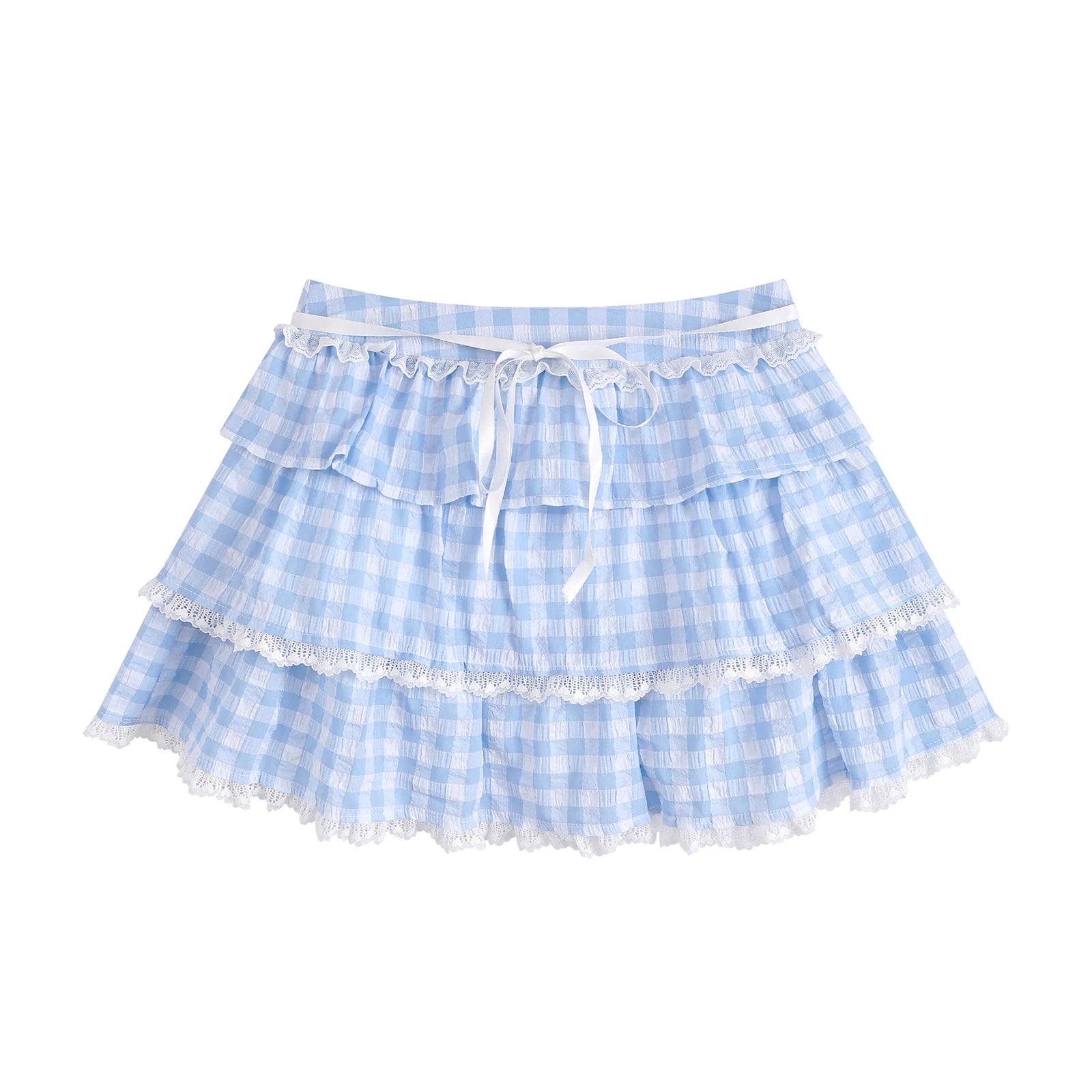 Glorol - A Line Plaid Print Tie-Up Waist Skirt
