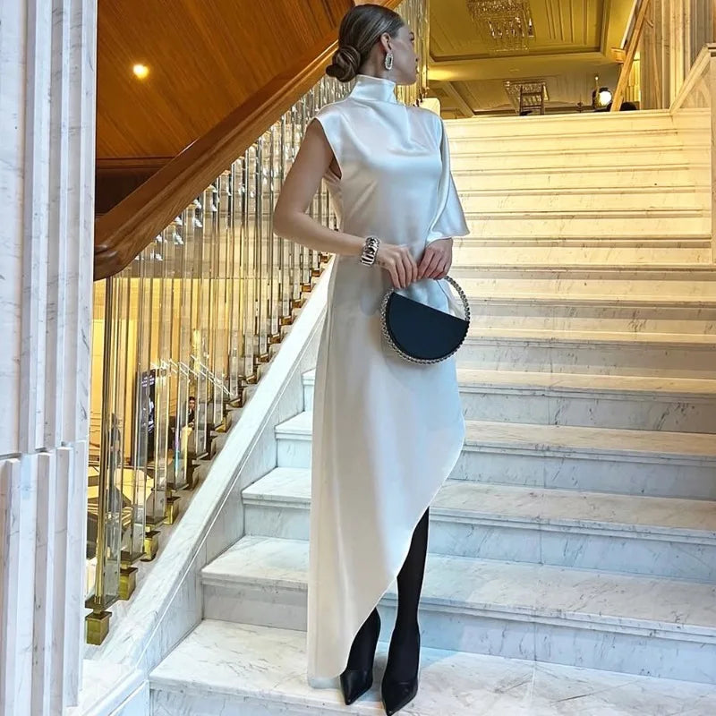 Glorol - One Shoulder Sleeve Loose Irregular Maxi Dress
