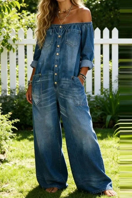 Glorol - Long Sleeve Pocket High Waist Wide Leg Jumpsuit