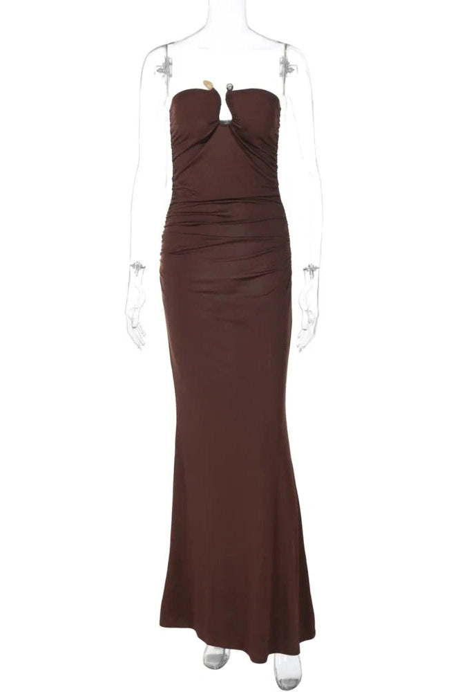 Glorol - Off-shoulder Strapless Sleeveless Backless Bodycon Maxi Dress