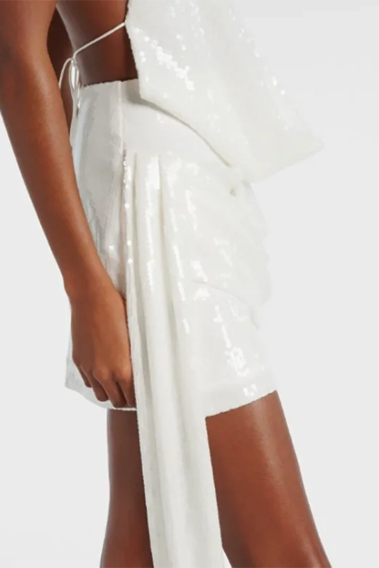 Glorol - Deep V Backless Sleeveless Lace Up Mini Dress