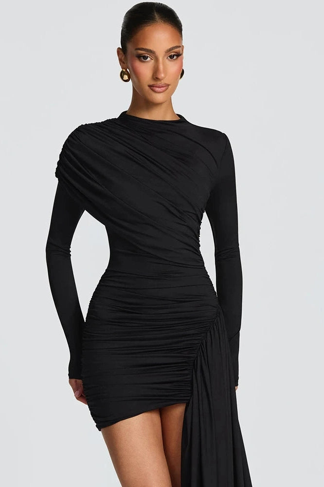 Glorol - Long Sleeve O Neck High Waist Bodycon Mini Dress