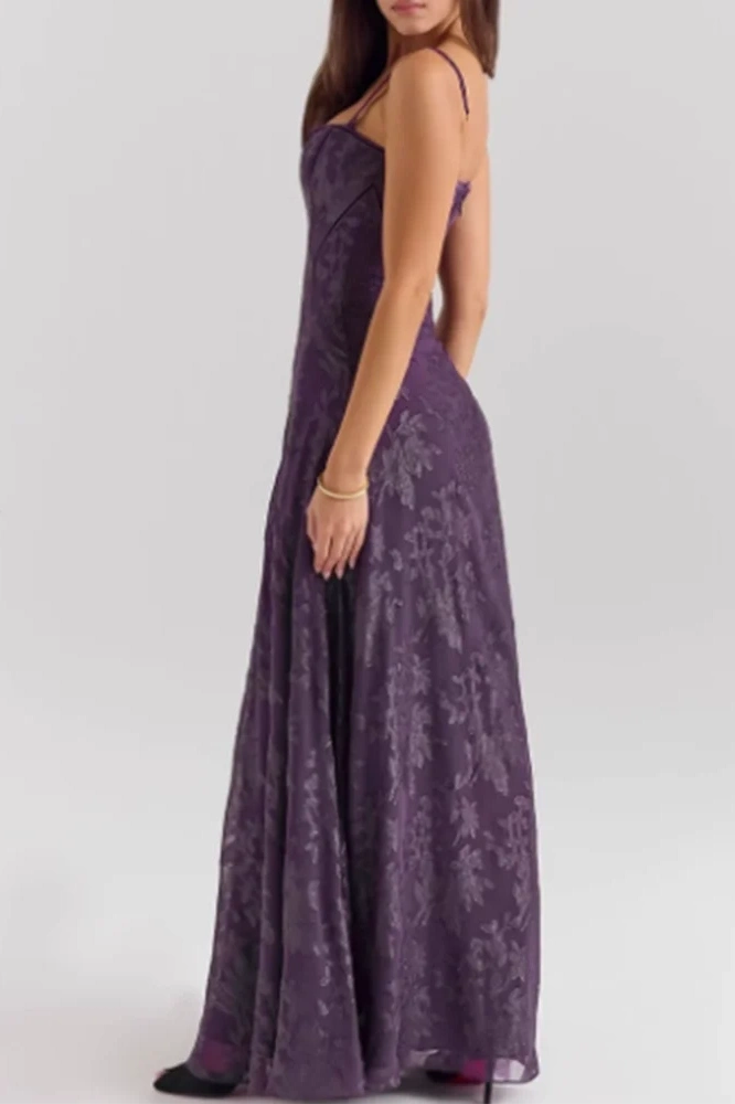 Glorol - Elegant High Waist Pleated Sleeveless Lace Embroidery Maxi Dress